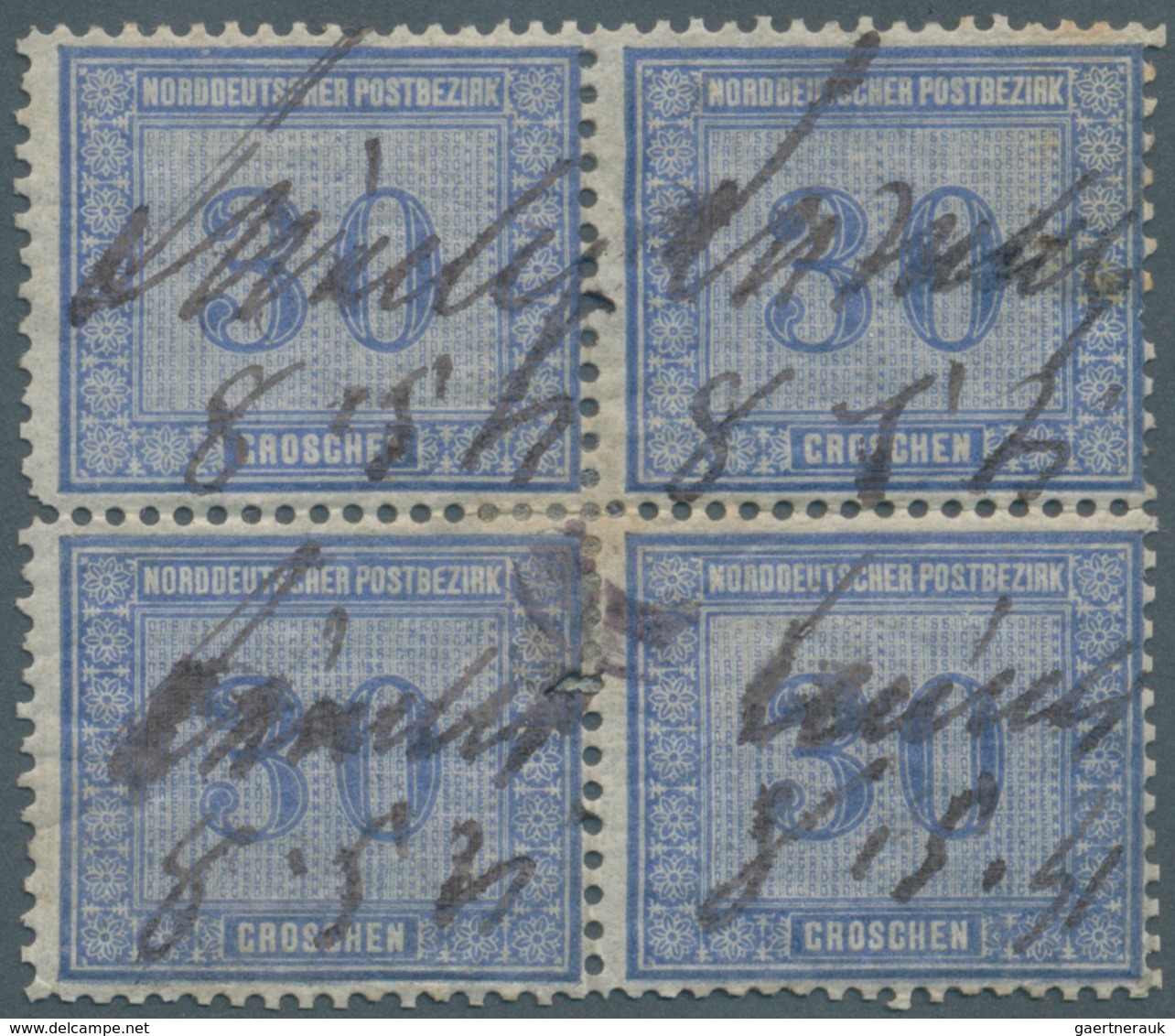 Norddeutscher Bund - Marken Und Briefe: 1869, 30 Gr. Graublau, Farbfrischer, Seltener Viererblock Mi - Sonstige & Ohne Zuordnung