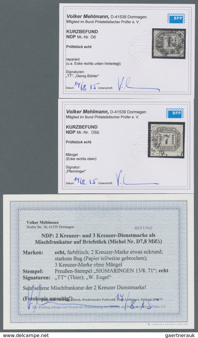 Norddeutscher Bund - Dienstmarken: 1871, 1 Kreuzer Gestempelt, 2, 3 Und 7 Kreuzer Auf 2 Briefstücken - Autres & Non Classés