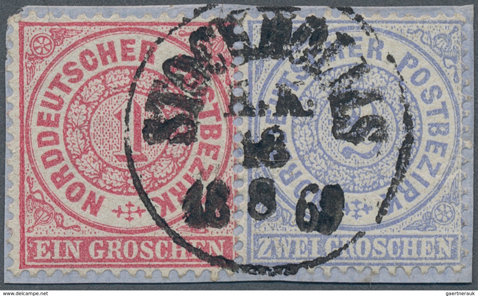 Norddeutscher Bund - Stempel: 1869, 1 Gr Rot Und 2 Gr Blau Sauber Und Zentrisch Entwertet Mit SCHWED - Sonstige & Ohne Zuordnung