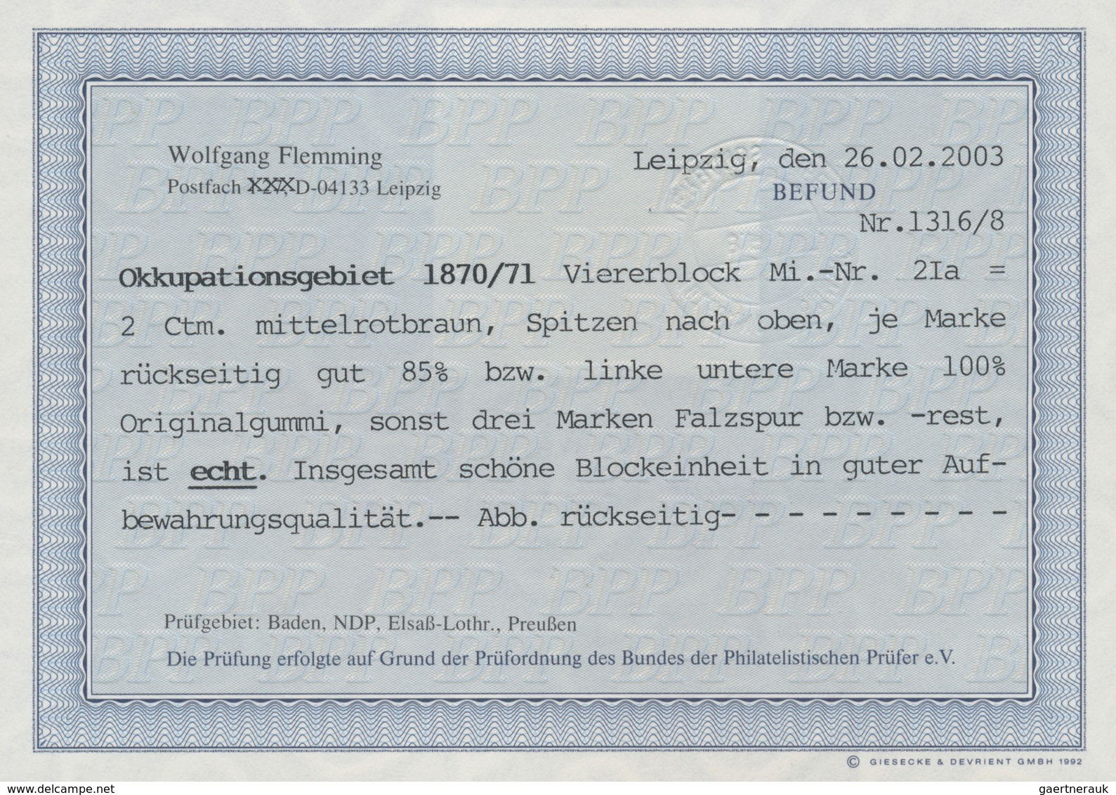 Elsass-Lothringen - Marken Und Briefe: 1870/1871, 2 Ctm. Mittelrotbraun Im 4er-Block, 1 Marke Postfr - Autres & Non Classés