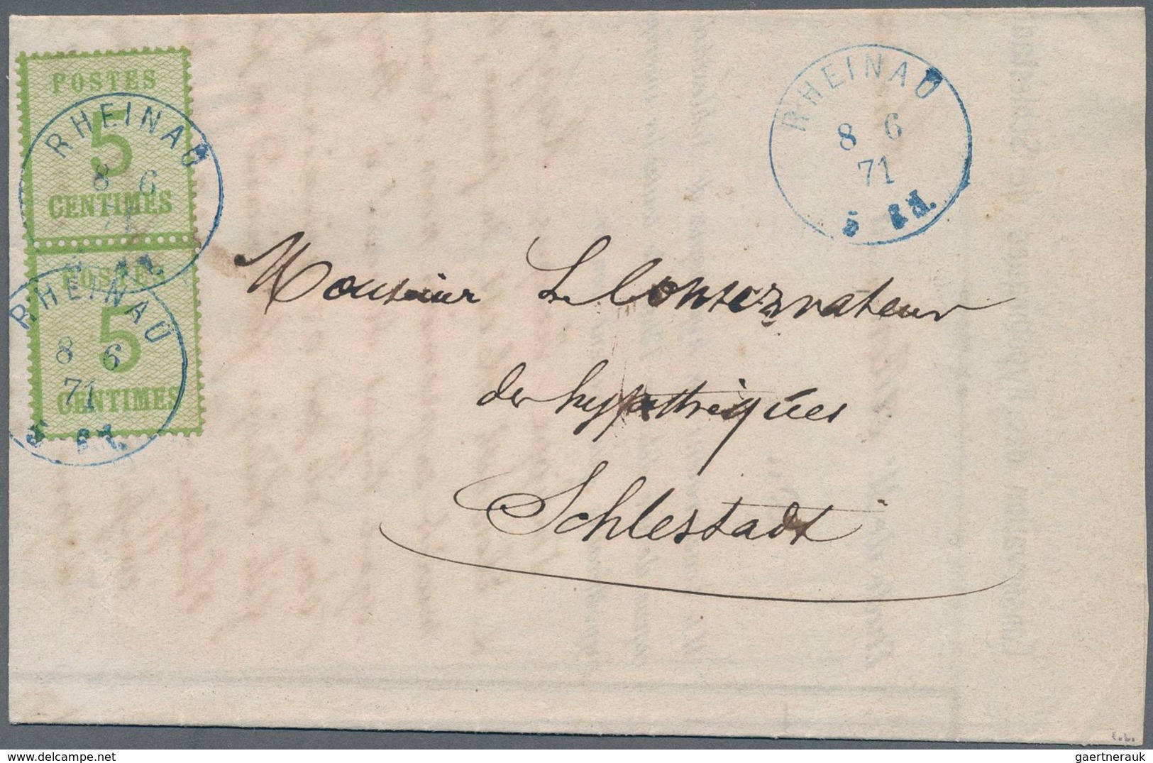 Elsass-Lothringen - Marken Und Briefe: 1871, 5 C Gelblichgrün, Senkrechtes Paar Als Mehrfachfrankatu - Sonstige & Ohne Zuordnung