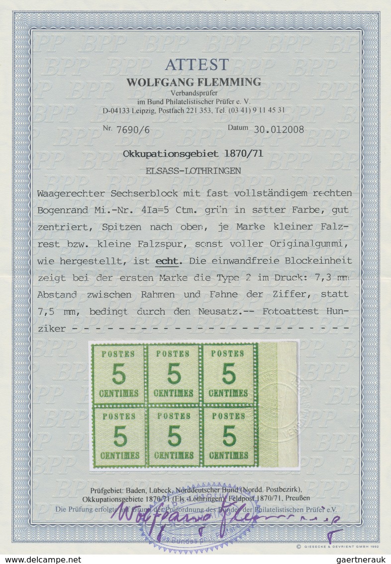 Elsass-Lothringen - Marken Und Briefe: 1870/1871, 5 Ctm. Grün "Spitzen Nach Oben" Im Waager. 6er-Blo - Sonstige & Ohne Zuordnung