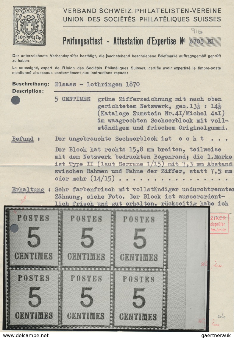 Elsass-Lothringen - Marken Und Briefe: 1870/1871, 5 Ctm. Grün "Spitzen Nach Oben" Im Waager. 6er-Blo - Autres & Non Classés