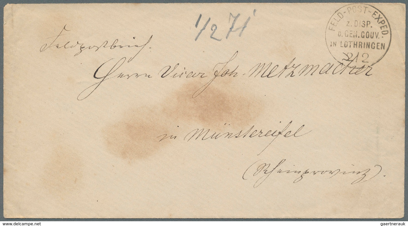 Elsass-Lothringen - Marken Und Briefe: 1871, 2. 2., "Feld-Post-Exped. Z. Disp. D. Gen. Gouv. In Loth - Sonstige & Ohne Zuordnung