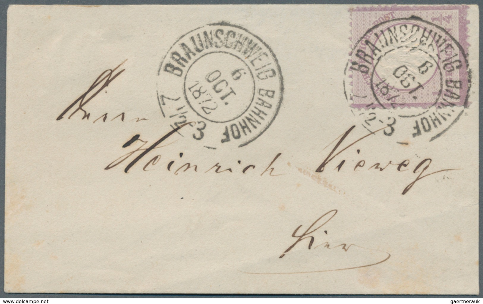 Deutsches Reich - Brustschild: 1872, 1/4 Gr. Hellviolett, Einzelfrankatur Auf Kleinformatigem ORTSBR - Unused Stamps