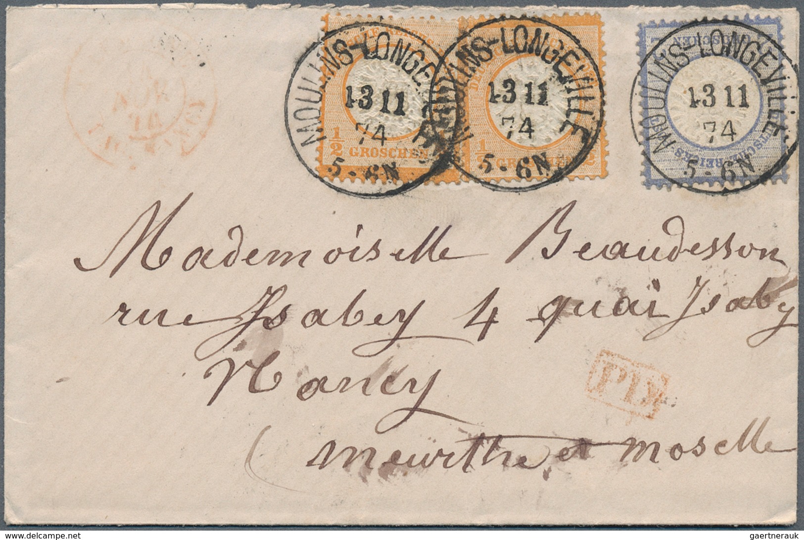Deutsches Reich - Brustschild: 1872, 2 Kleine Damenbriefe Aus Lothringen Mit 1/4 Gr Violett Im Paar - Unused Stamps
