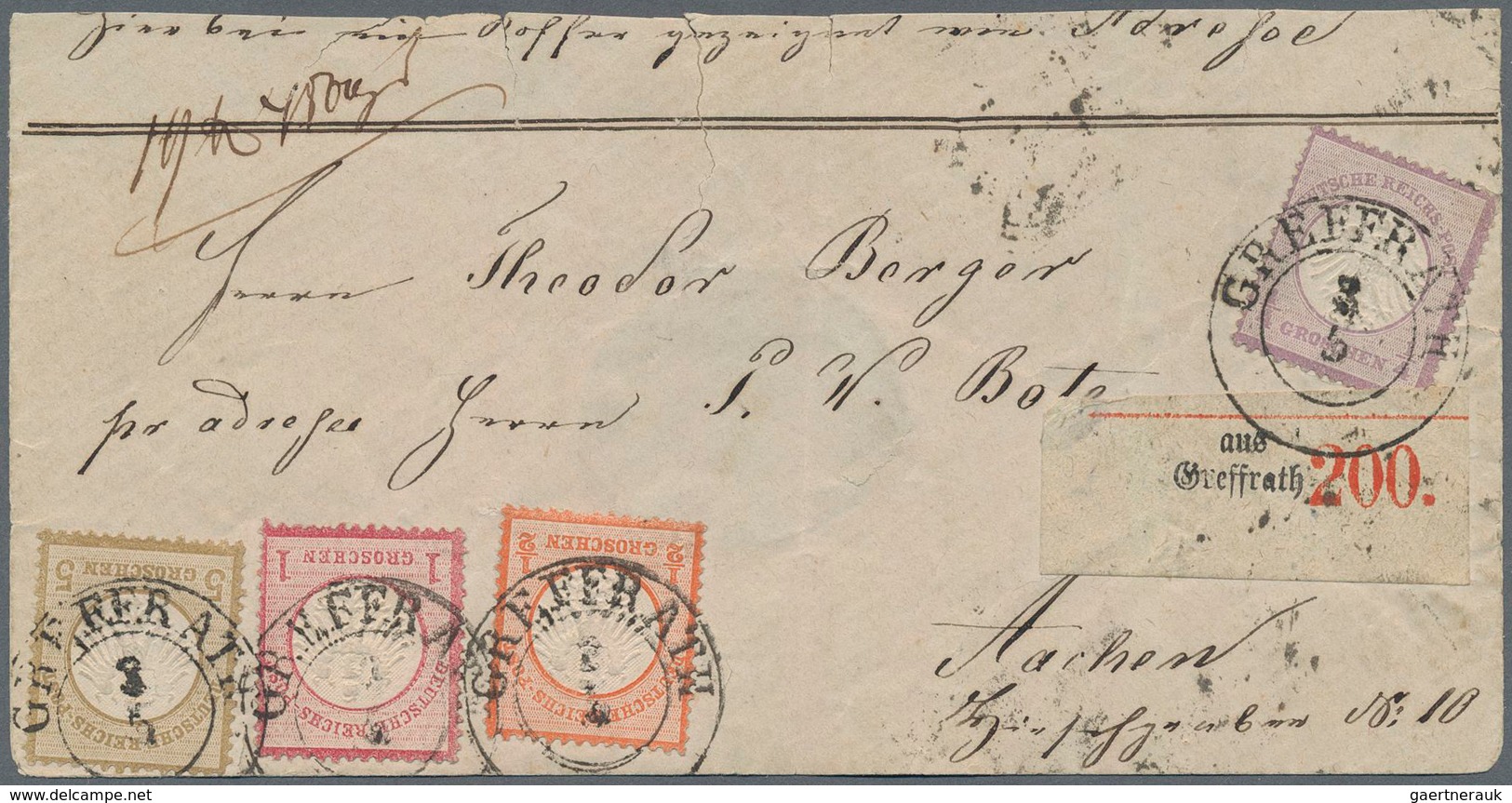 Deutsches Reich - Brustschild: 1872, Paket-Begleitbrief Von Greffrath Nach Aachen, Freigemacht Mit 1 - Ungebraucht