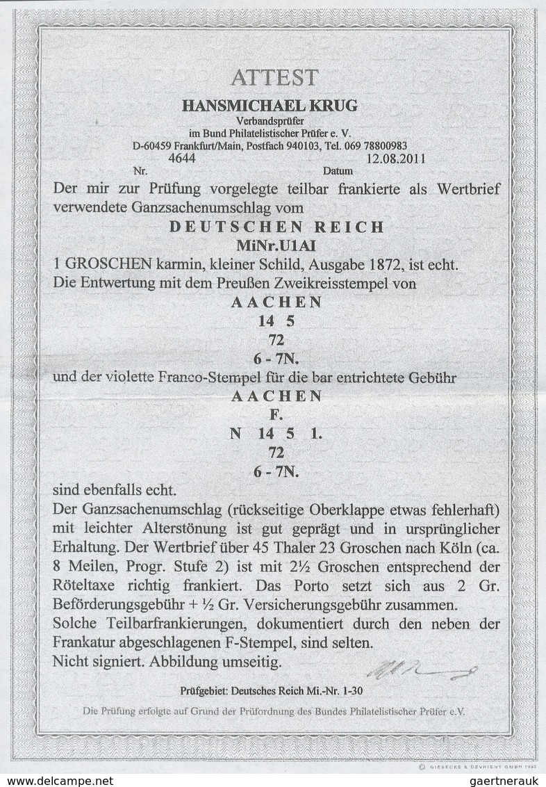 Deutsches Reich - Brustschild: 1872, 1 Gr. Ganzsachen-Umschlag Mit Stempel "AACHEN 14.5.72" Und Nebe - Neufs