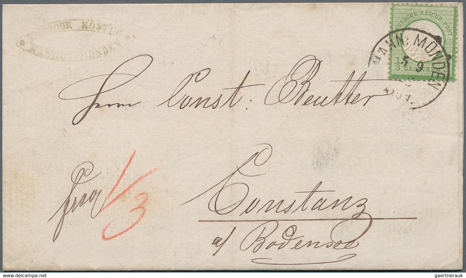 Deutsches Reich - Brustschild: 1872, 1/3 Groschen Kleiner Schild Entwertet Mit K1 "HANN. MÜNDEN" Auf - Ungebraucht