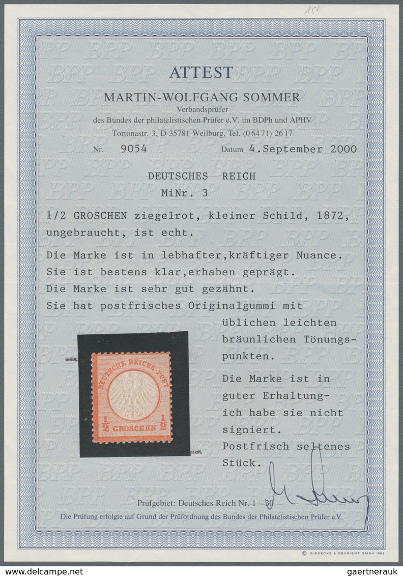 Deutsches Reich - Brustschild: 1872, Kleiner Schild ½ Groschen Rötlichorange, Postfrisch Mit Leichte - Neufs