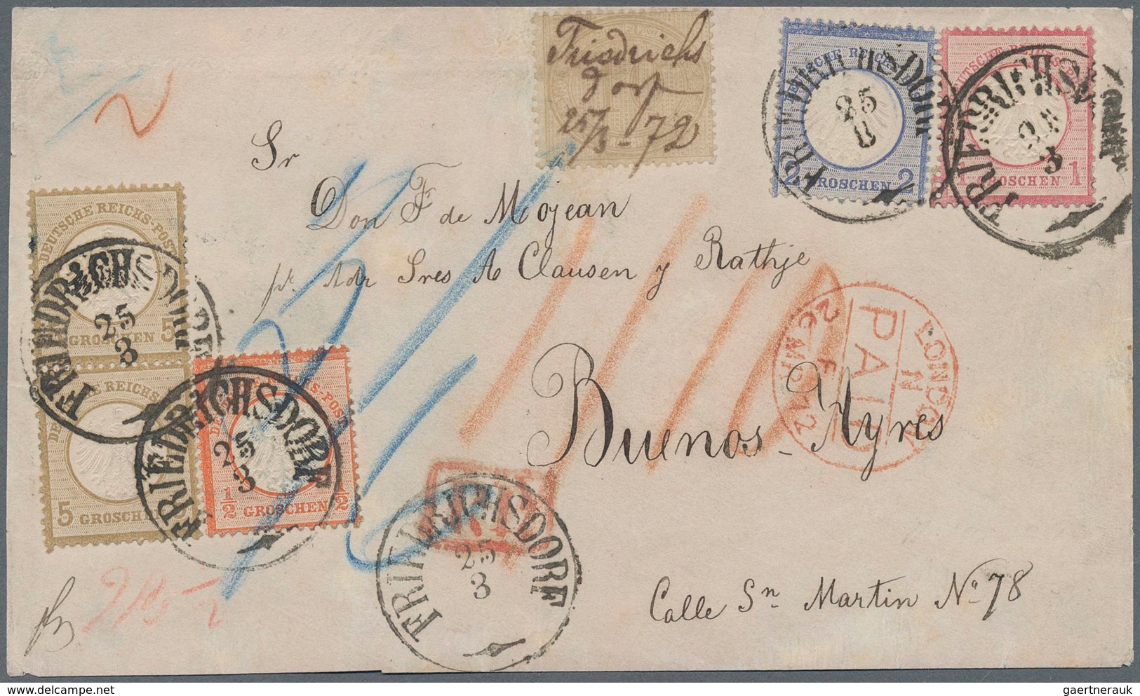 Deutsches Reich - Brustschild: 1872, Briefvorderseite Mit 1/2 Gr, 1 Gr, 2 Gr, Zweimal 5 Groschen Kle - Neufs