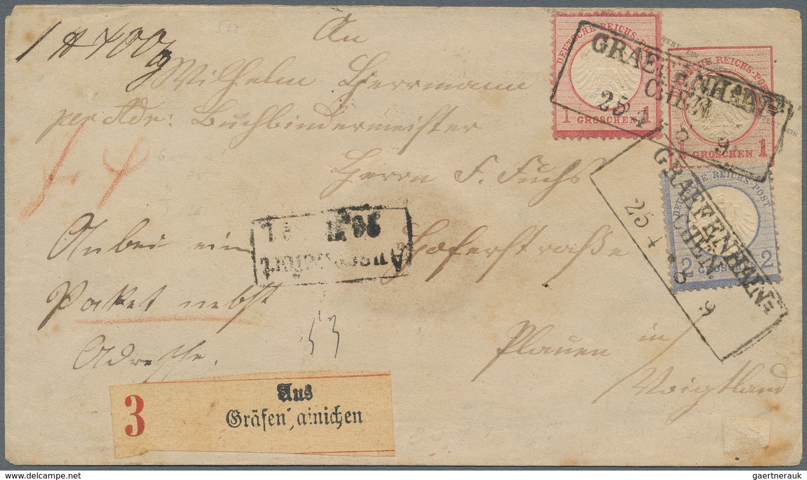 Deutsches Reich - Brustschild: 1872, 1 Gr. Und 2 Gr. Kleiner Schild Als Zusatzfrankatur Auf Ganzsach - Unused Stamps