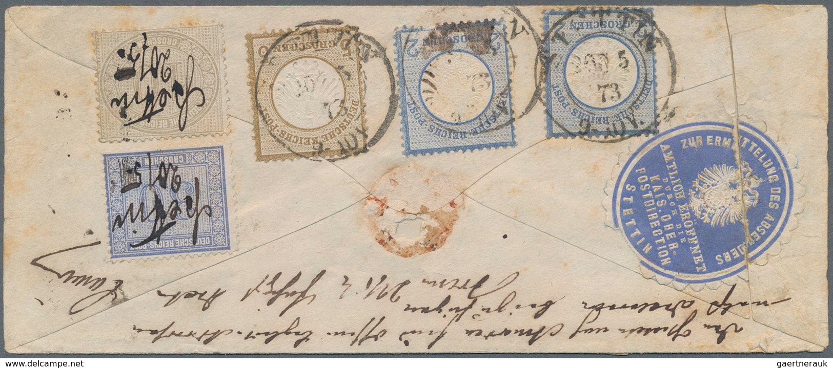 Deutsches Reich - Brustschild: 1873, Paket-Begleitbrief Von Stettin Nach USA, Freigemacht Mit 5 Gr K - Unused Stamps