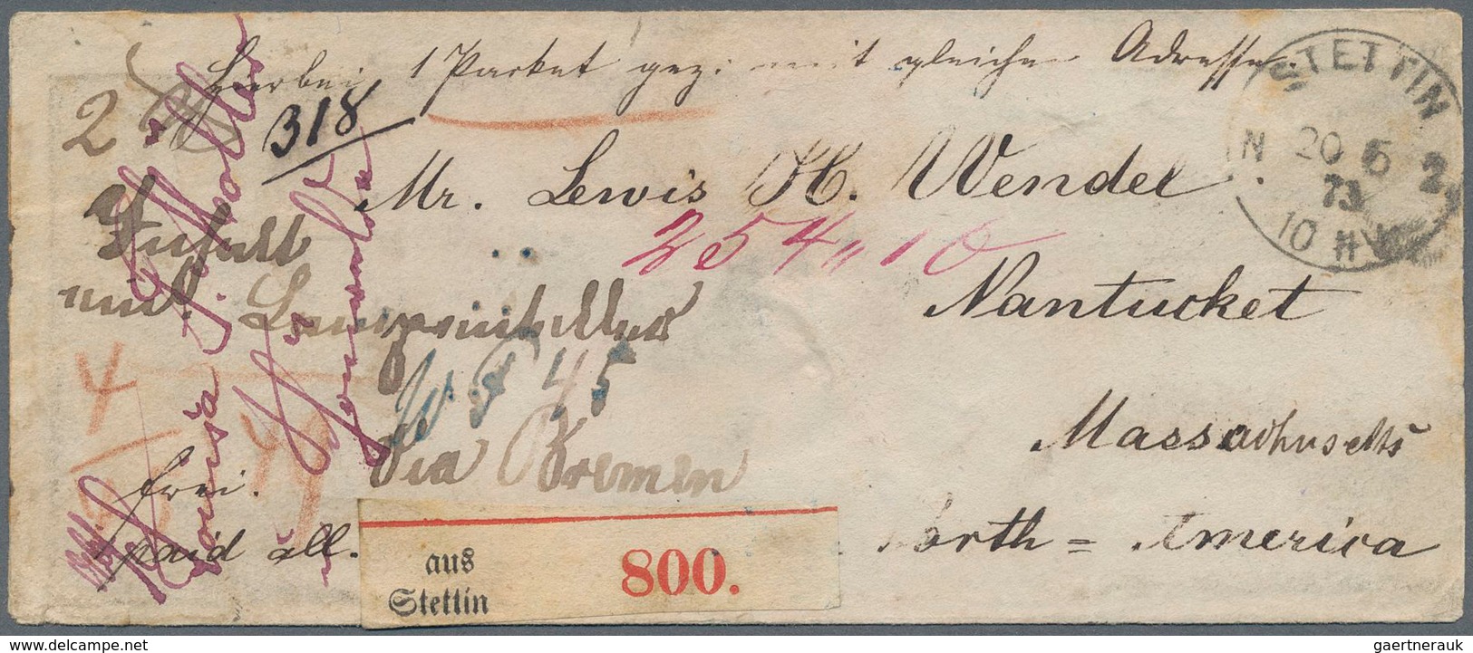 Deutsches Reich - Brustschild: 1873, Paket-Begleitbrief Von Stettin Nach USA, Freigemacht Mit 5 Gr K - Neufs