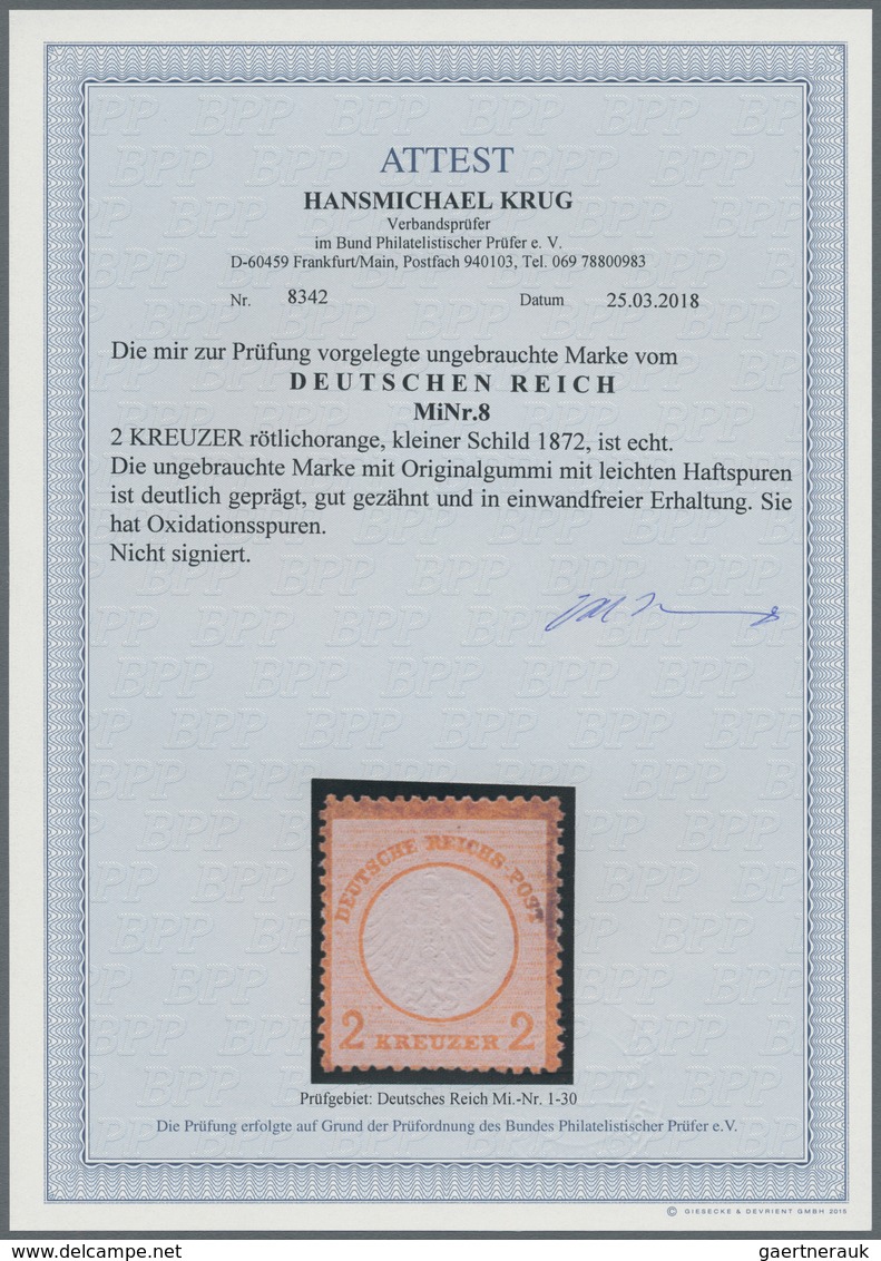 Deutsches Reich - Brustschild: 1872, 2 Kreuzer Rötlichorange Kleiner Schild, Ungebraucht Mit Origina - Neufs