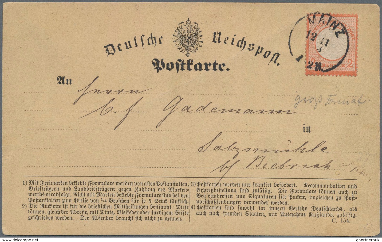 Deutsches Reich - Brustschild: 1872, 2 Kreuzer Rötlichorange, Kleienr Schild, Als Einzelfrankatur Au - Neufs