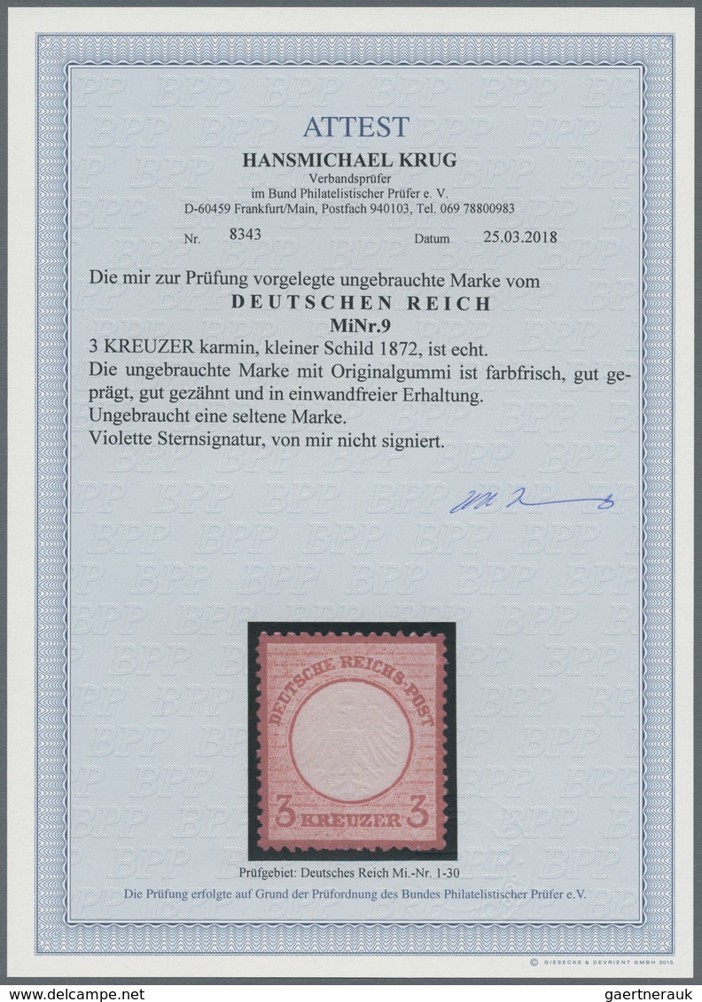 Deutsches Reich - Brustschild: 1872, 3 Kreuzer Karmin Kleiner Schild, Ungebraucht Mit Originalgummi. - Neufs