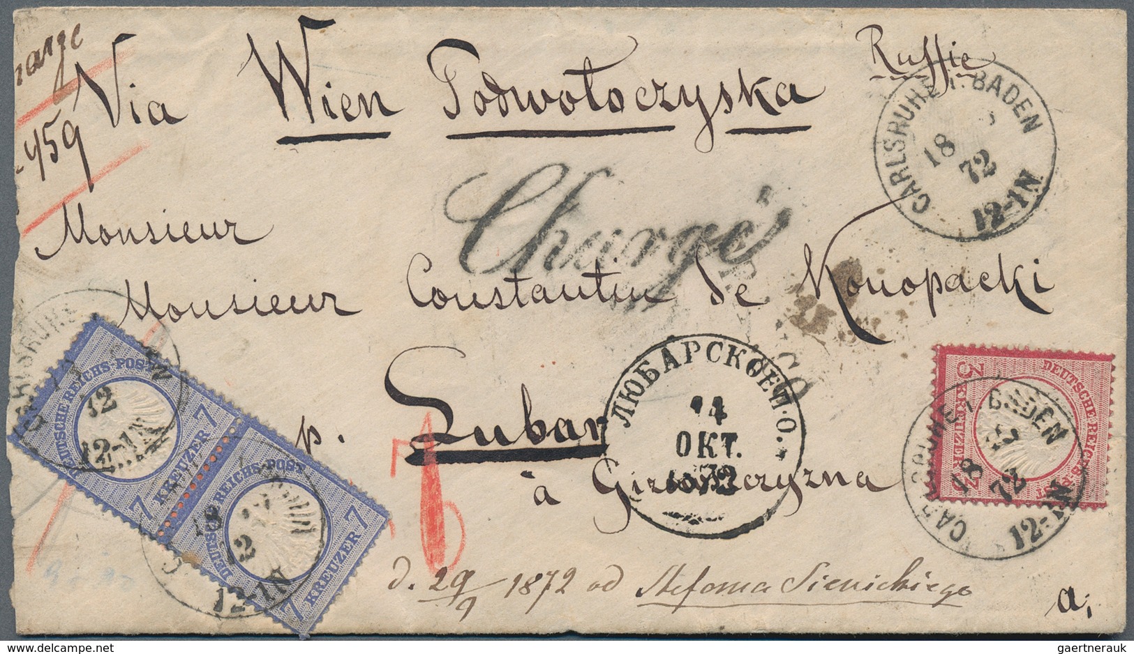 Deutsches Reich - Brustschild: 1872, Chargé Auslandsbrief Frankiert Mit Senkrechtem Paar 7 Kreuzer U - Unused Stamps