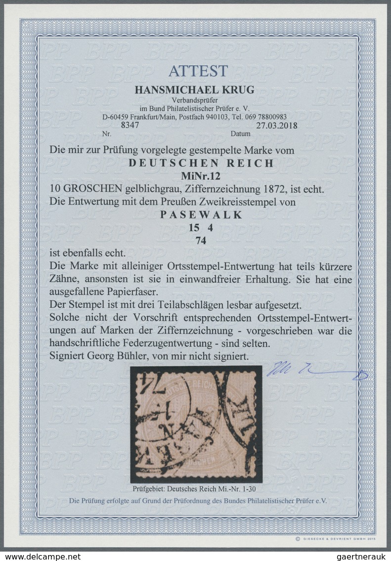 Deutsches Reich - Brustschild: 1872, 10 Gr. Ziffernzeichnung Gelblichgrau Mit Praktisch Vollständige - Neufs