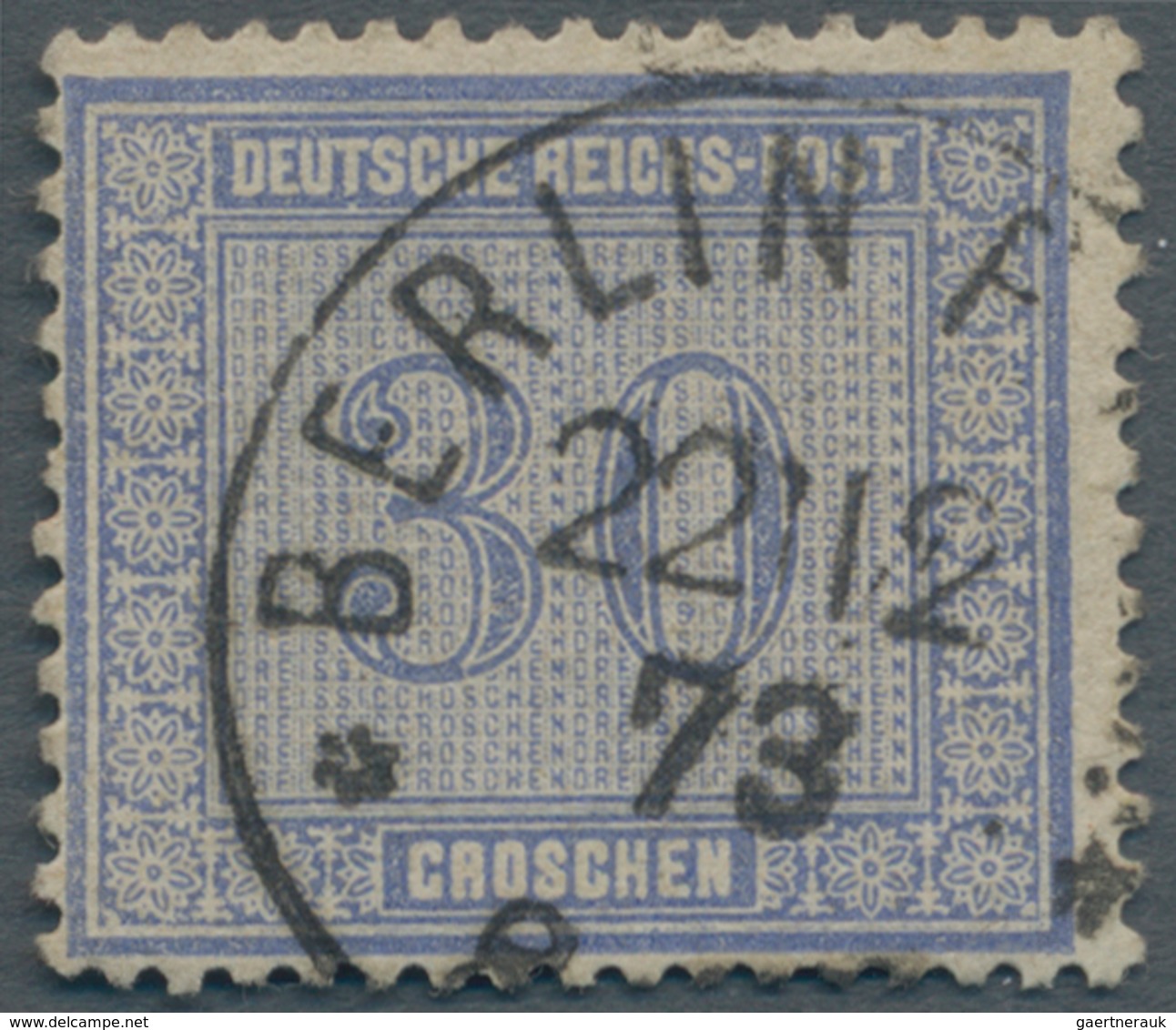 Deutsches Reich - Brustschild: 1872, 30 Gr. Ziffernzeichnung Grauultramarin Mit Poststempel-Entwertu - Ungebraucht