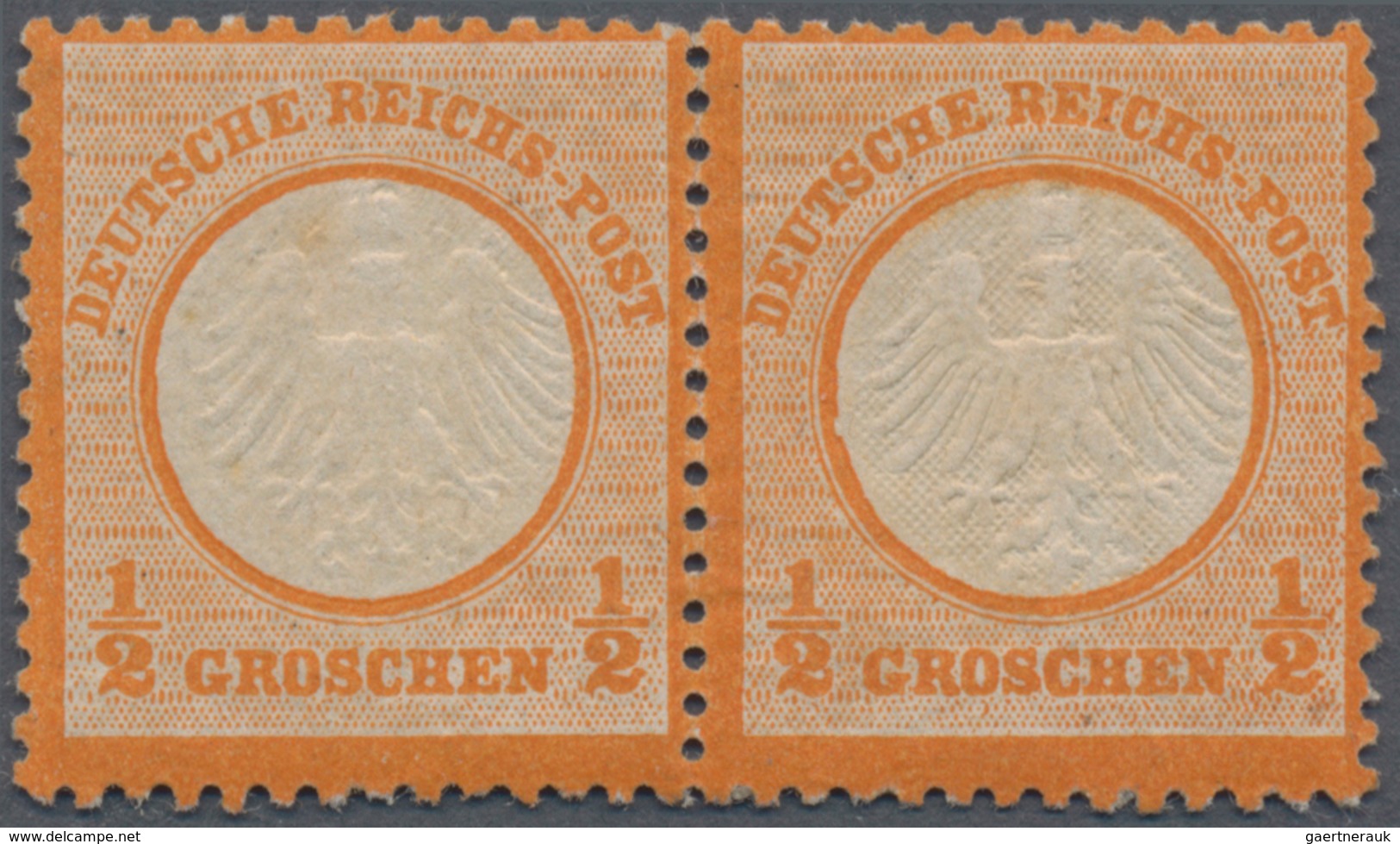 Deutsches Reich - Brustschild: 1872, 1/2 Gr. Orange, Kleiner Schild Im Waagerechten Paar, Leicht Ang - Neufs