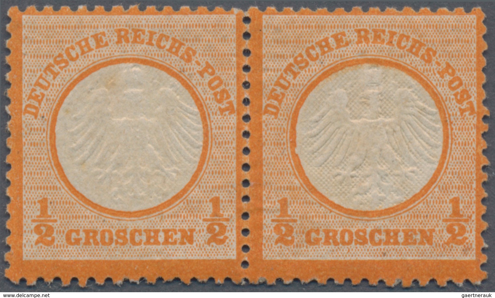 Deutsches Reich - Brustschild: 1872, 1/2 Gr. Orange, Kleiner Schild Im Waagerechten Paar, Leicht Ang - Unused Stamps