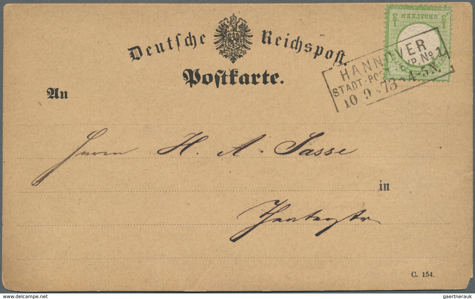 Deutsches Reich - Brustschild: 1872, Grosser Schild 1/3 Gr. Grün Als Orts-Drucksachenporto Auf Postk - Unused Stamps