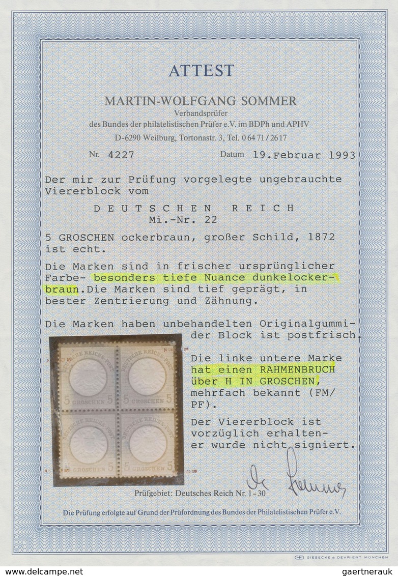 Deutsches Reich - Brustschild: 1872, 5 Gr. Postfrischer Unsignierter Zentrierter 4er-Block Und Marke - Neufs