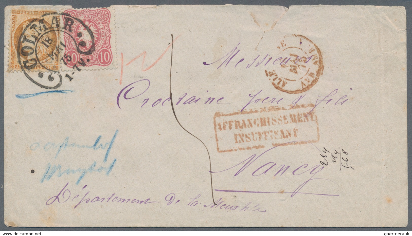 Deutsches Reich - Pfennige: 1875, 10 Pfge. Karmin Und Frankreich 40 C. Ceres (etwas Oxidiert) Mit Kl - Briefe U. Dokumente