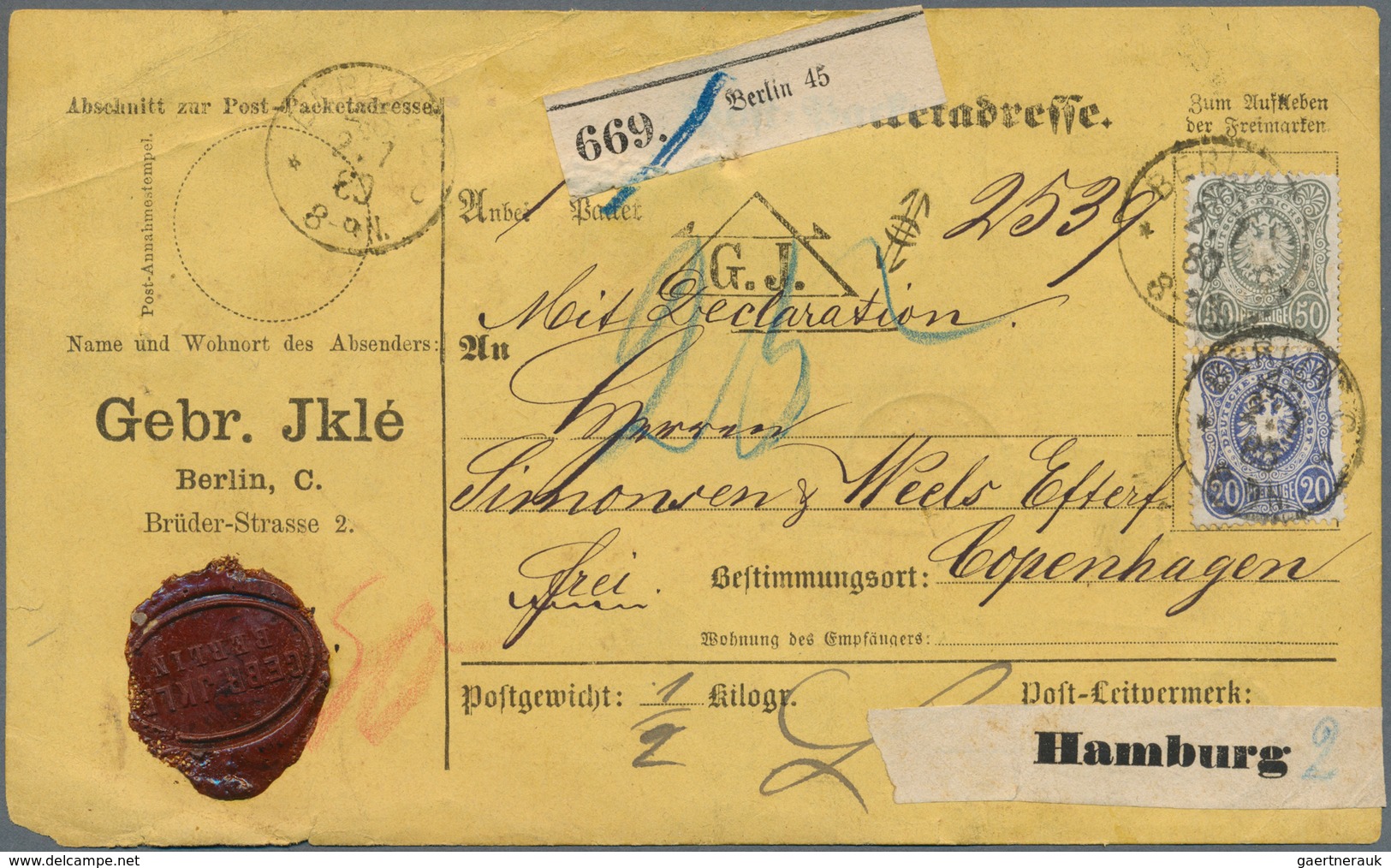 Deutsches Reich - Pfennige: 1877, 50 "Pfennige" Grüngrau Zusammen Mit 10 Pf. Rosa Und 20 Pd. Ultrama - Covers & Documents