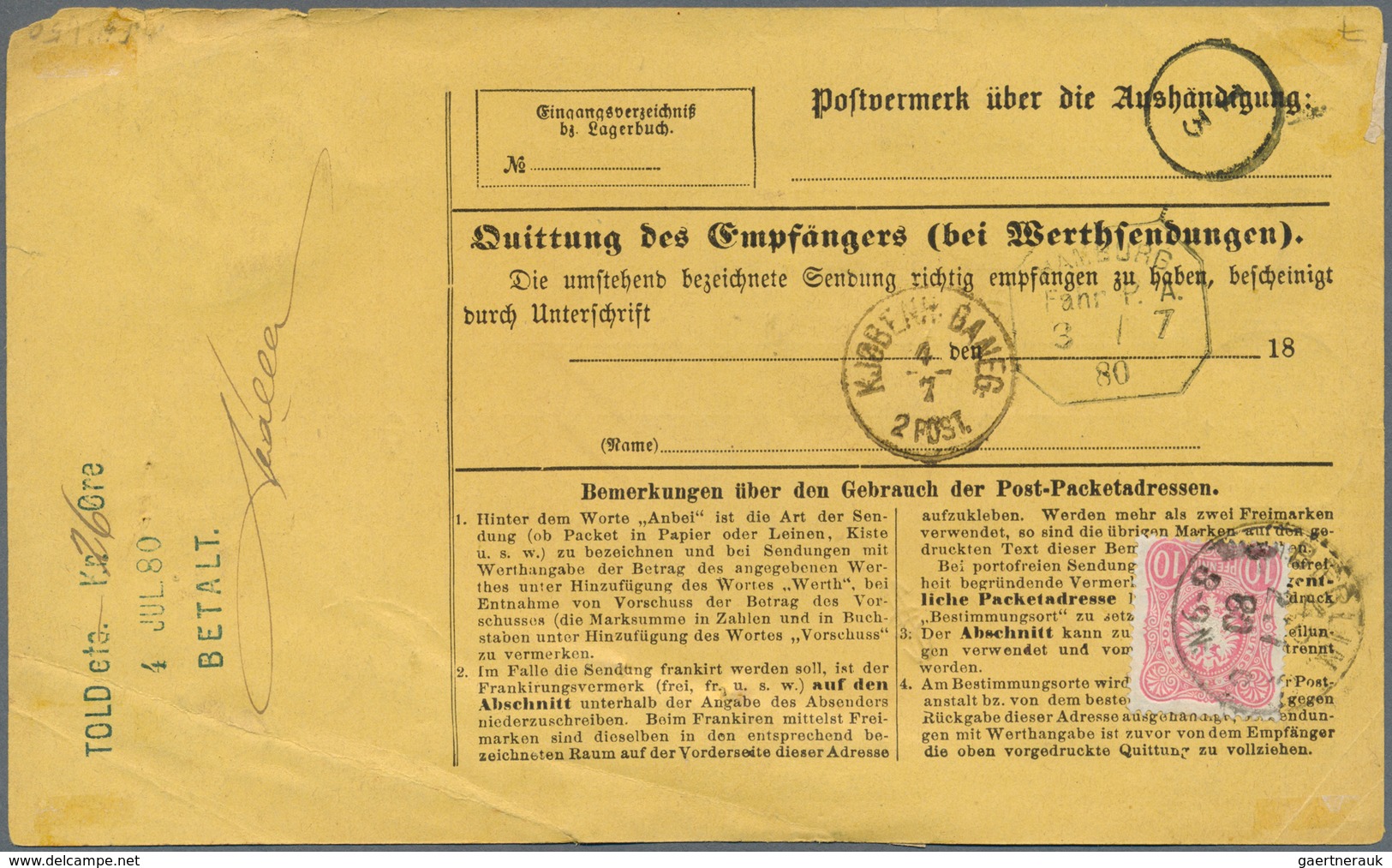 Deutsches Reich - Pfennige: 1877, 50 "Pfennige" Grüngrau Zusammen Mit 10 Pf. Rosa Und 20 Pd. Ultrama - Lettres & Documents