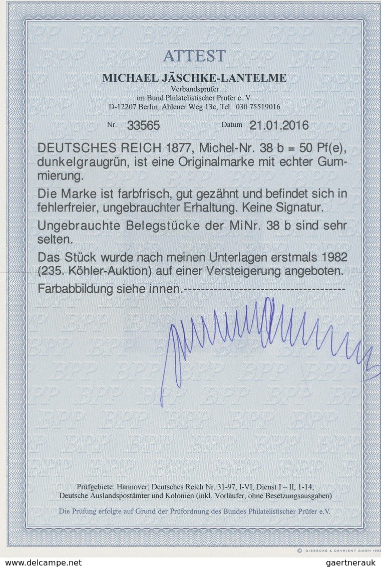 Deutsches Reich - Pfennige: 1877, 50 PFENNIGE Dunkelgraugrün, Ungebraucht Mit Voller Originalgummier - Lettres & Documents