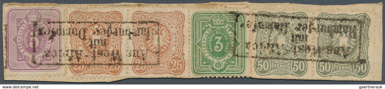 Deutsches Reich - Pfennig: 1885/1887, 3, 5, 25(2), 50(2) Pfennig 4-Farbenfrankatur-Briefstück In Waa - Briefe U. Dokumente