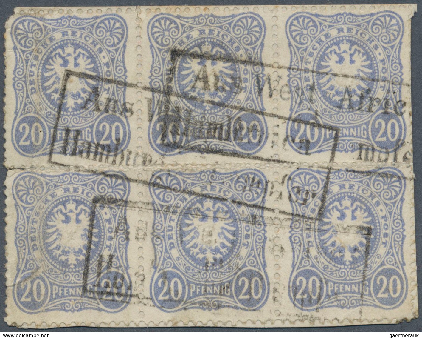 Deutsches Reich - Pfennig: 1888, 20 Pfg. Ultramarin, Sechserblock Auf Briefstück Mit 3 X Ra 3 "Aus W - Lettres & Documents
