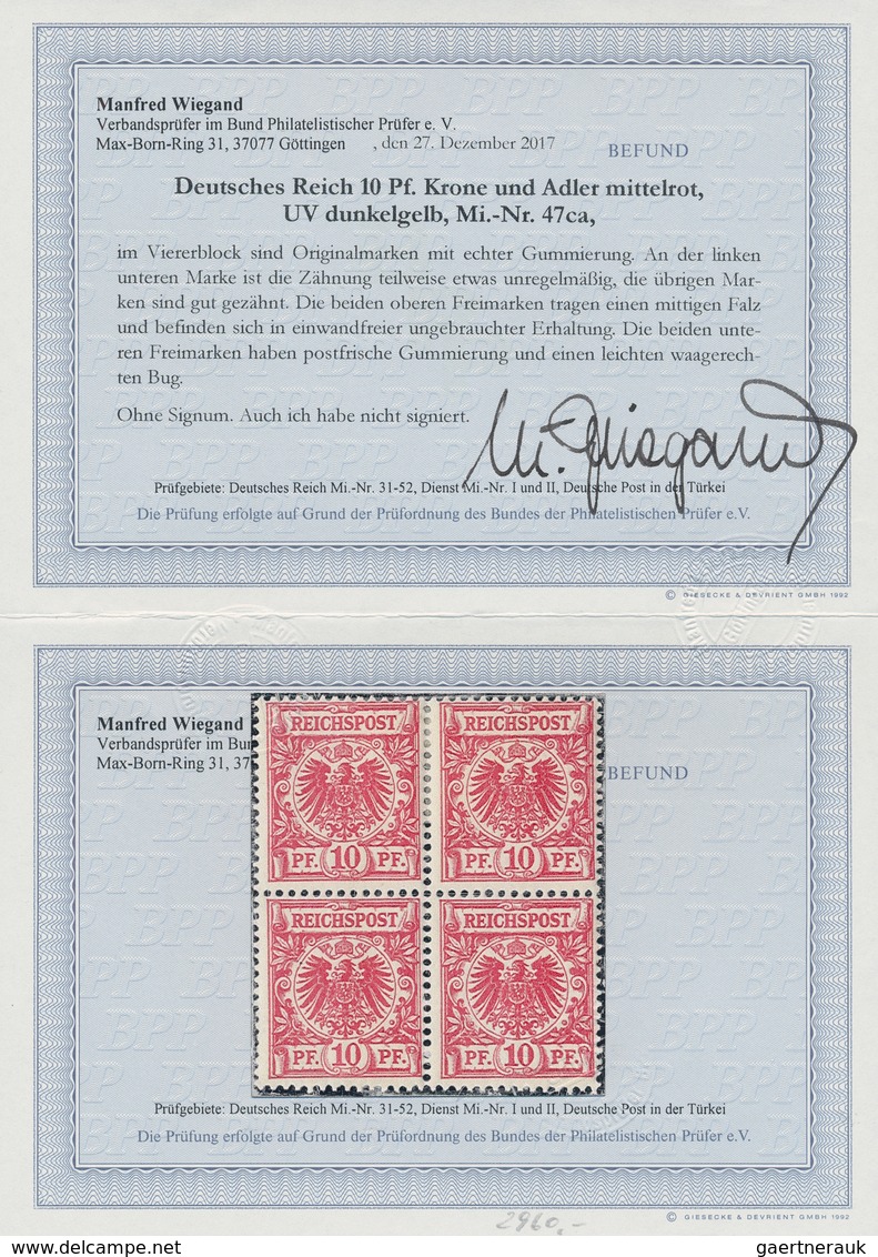 Deutsches Reich - Krone / Adler: 1889, 10 Pfg. Krone/Adler Mittelrot (UV Dunkelgelb) Im Viererblock. - Ungebraucht