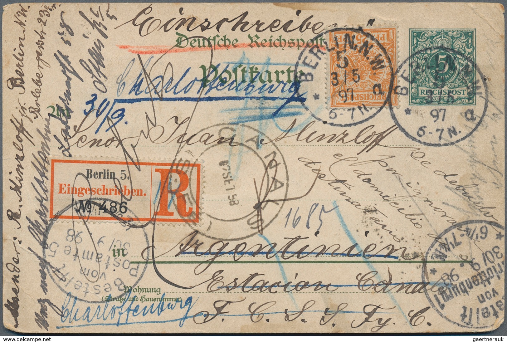 Deutsches Reich - Krone / Adler: 1897, 25 Pfg Krone/Adler Als Zusatzfranktur Auf 5 Pfg Privat-Ganzsa - Unused Stamps