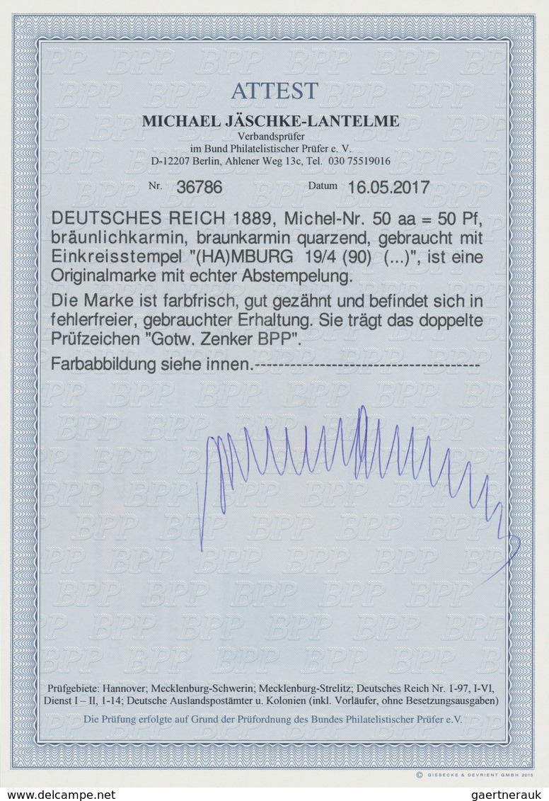 Deutsches Reich - Krone / Adler: 1889, 50 Pf. Bräunlichkarmin (braunkarmin Quarzend), Gebraucht Mit - Ungebraucht