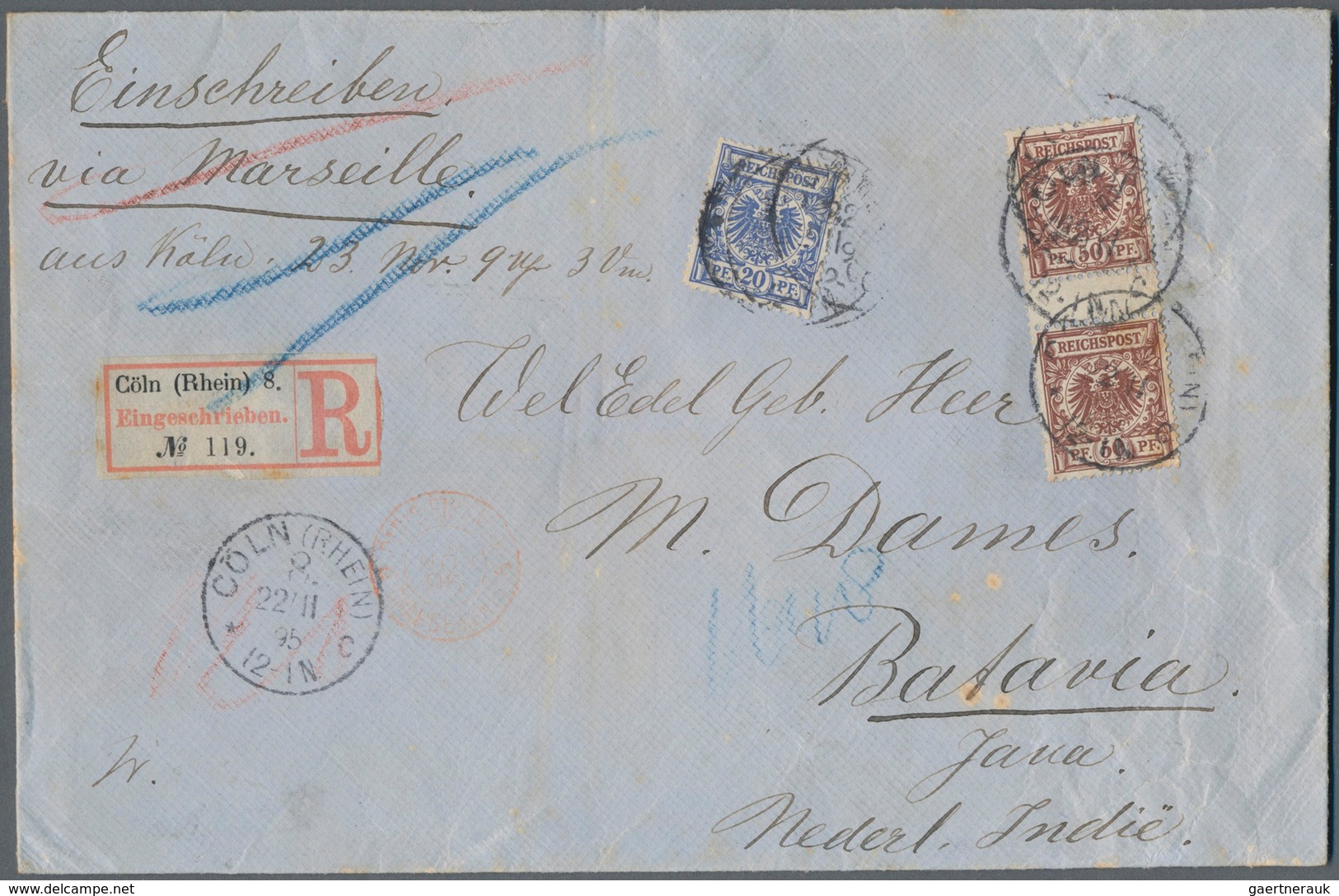 Deutsches Reich - Krone / Adler: 1890, Krone/Adler 50 Pf Paar Mit Zwischensteg Und 20 Pf. Auf R-Brie - Ungebraucht