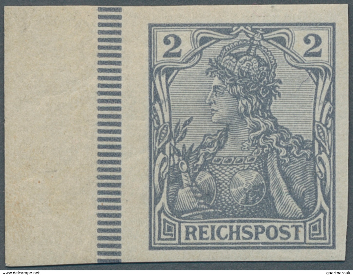 Deutsches Reich - Germania: 1900, 2 Pfg. Grau Germania Reichspost, Breitrandig Ungezähnt Und Einwand - Neufs