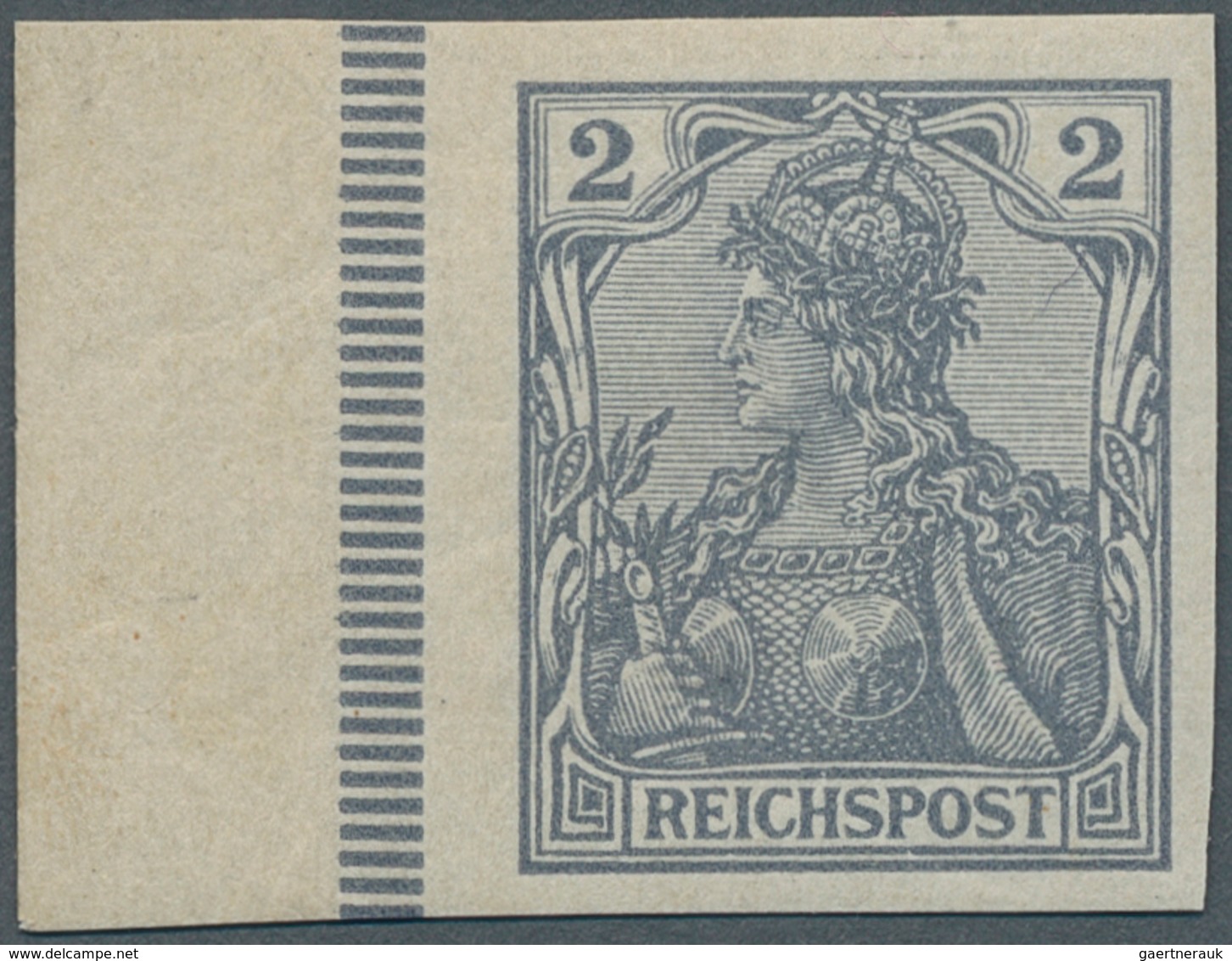 Deutsches Reich - Germania: 1900, 2 Pfg. Grau Germania Reichspost, Breitrandig Ungezähnt Und Einwand - Ungebraucht