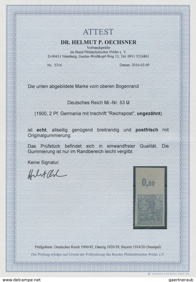 Deutsches Reich - Germania: 1900. Germania/Reichspost 2 Pfg. UNGEZÄHNT, Postfrisch, Extrem Seltene V - Ungebraucht