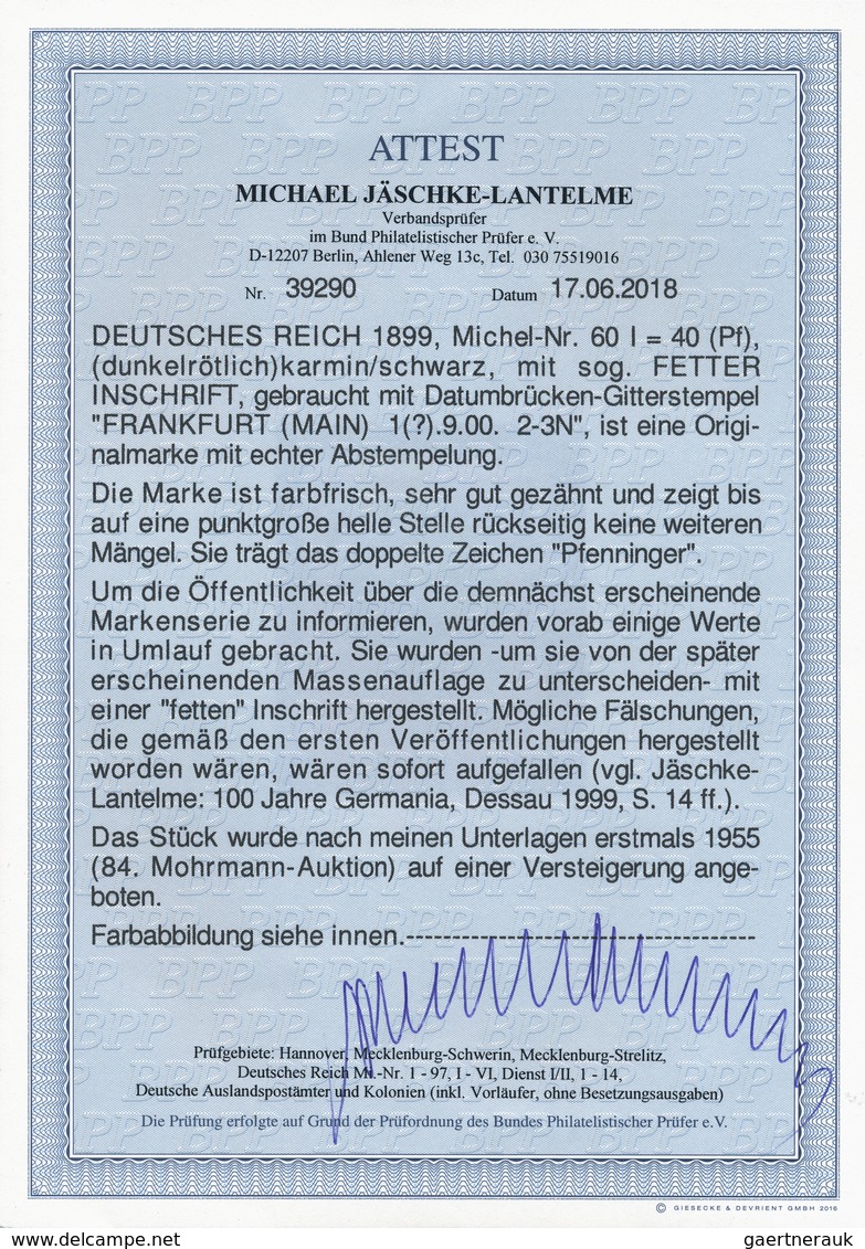 Deutsches Reich - Germania: 1900, 40 Pfg. Germania Reichspost Mit Sogenannter "fetter Inschrift", Di - Ungebraucht