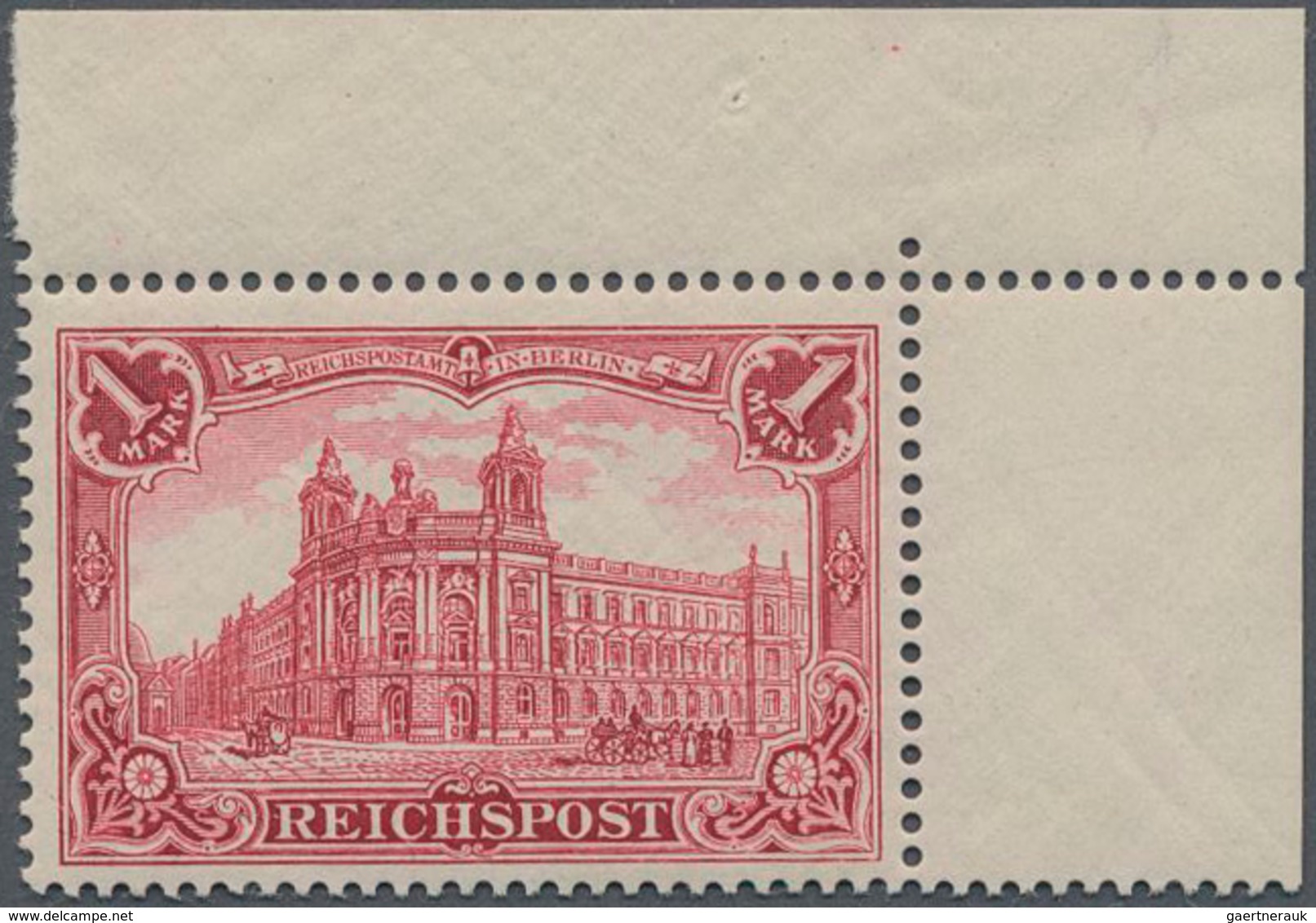 Deutsches Reich - Germania: 1900, 1 M. "Reichspostamt Berlin" Postfrische Luxus Rechte Oberrand-Boge - Ungebraucht