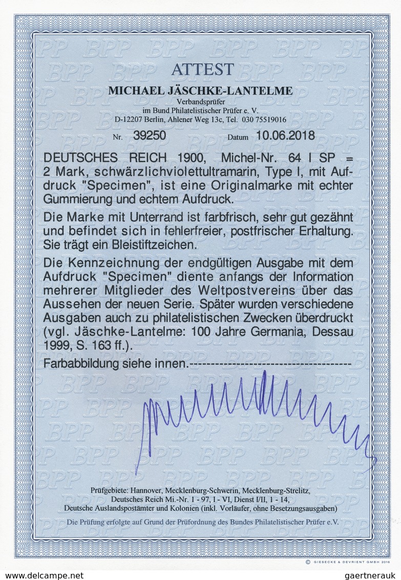 Deutsches Reich - Germania: 1900, 2 M. Reichspost Schwärzlichultramarin, Postfrisches, Farbfrisches, - Neufs