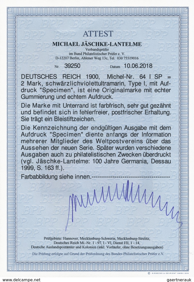 Deutsches Reich - Germania: 1900, 2 M. Reichspost Schwärzlichultramarin, Postfrisches, Farbfrisches, - Ungebraucht
