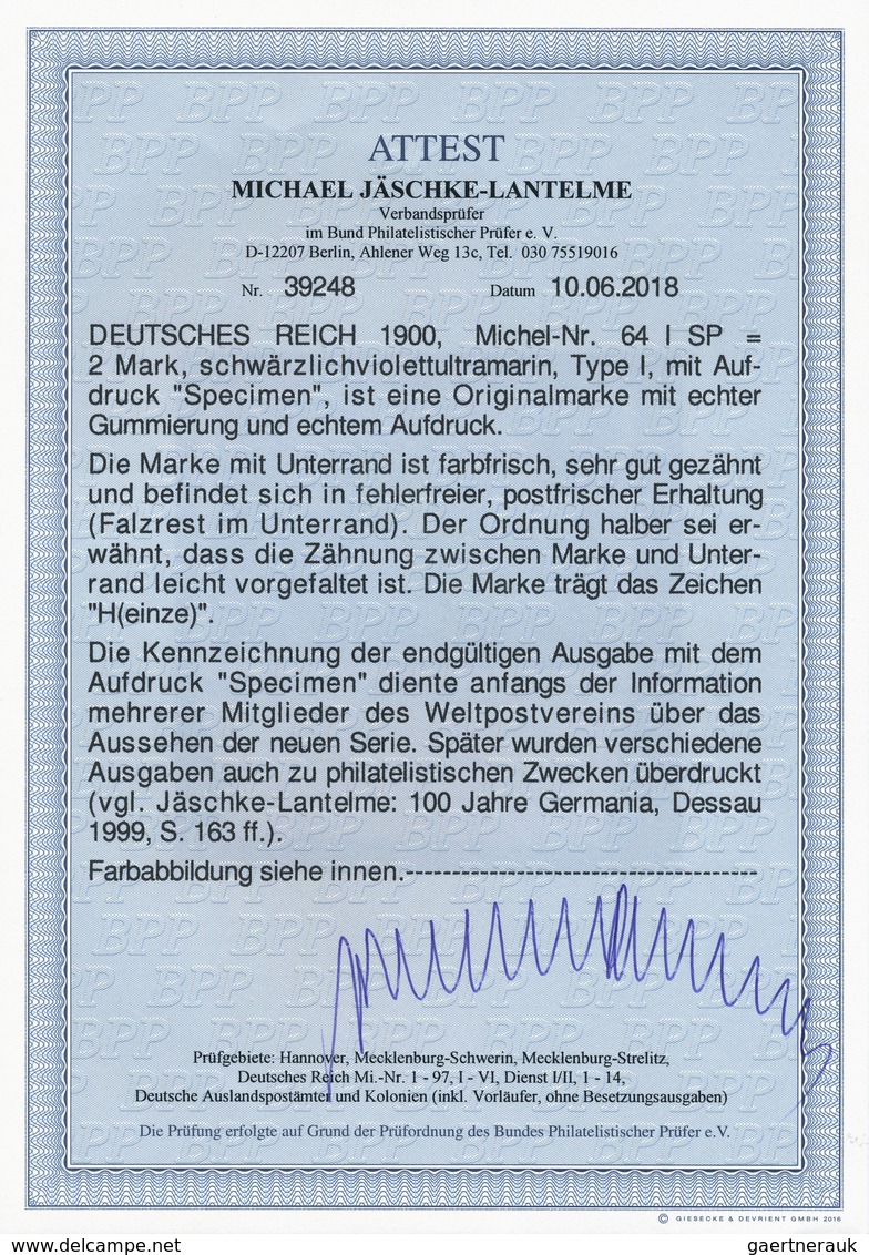 Deutsches Reich - Germania: 1900, 2 M. Reichspost Schwärzlichviolettultramarin, Postfrisches, Farbfr - Neufs