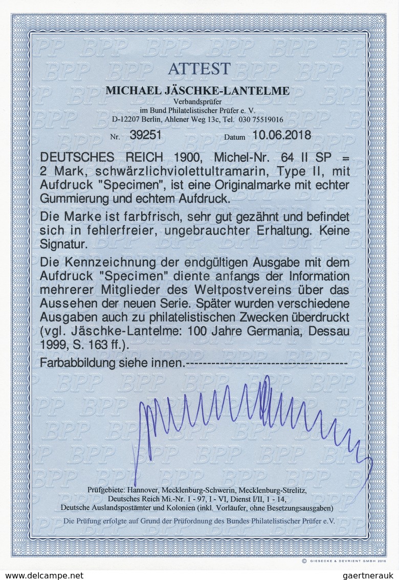 Deutsches Reich - Germania: 1900, 2 M. Reichspost Schwärzlichviolettultramarin In Type II, Ungebrauc - Neufs