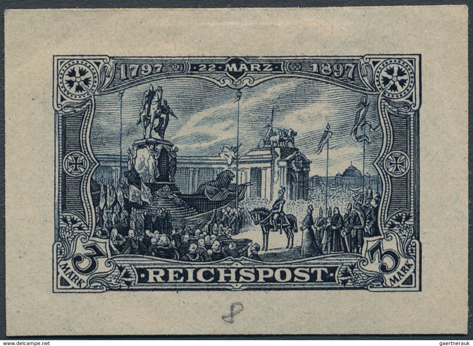 Deutsches Reich - Germania: 1900, 3 M. Denkmal Kaiser Wilhelm Reichspost, Ungezähntes, Allseits Brei - Ungebraucht
