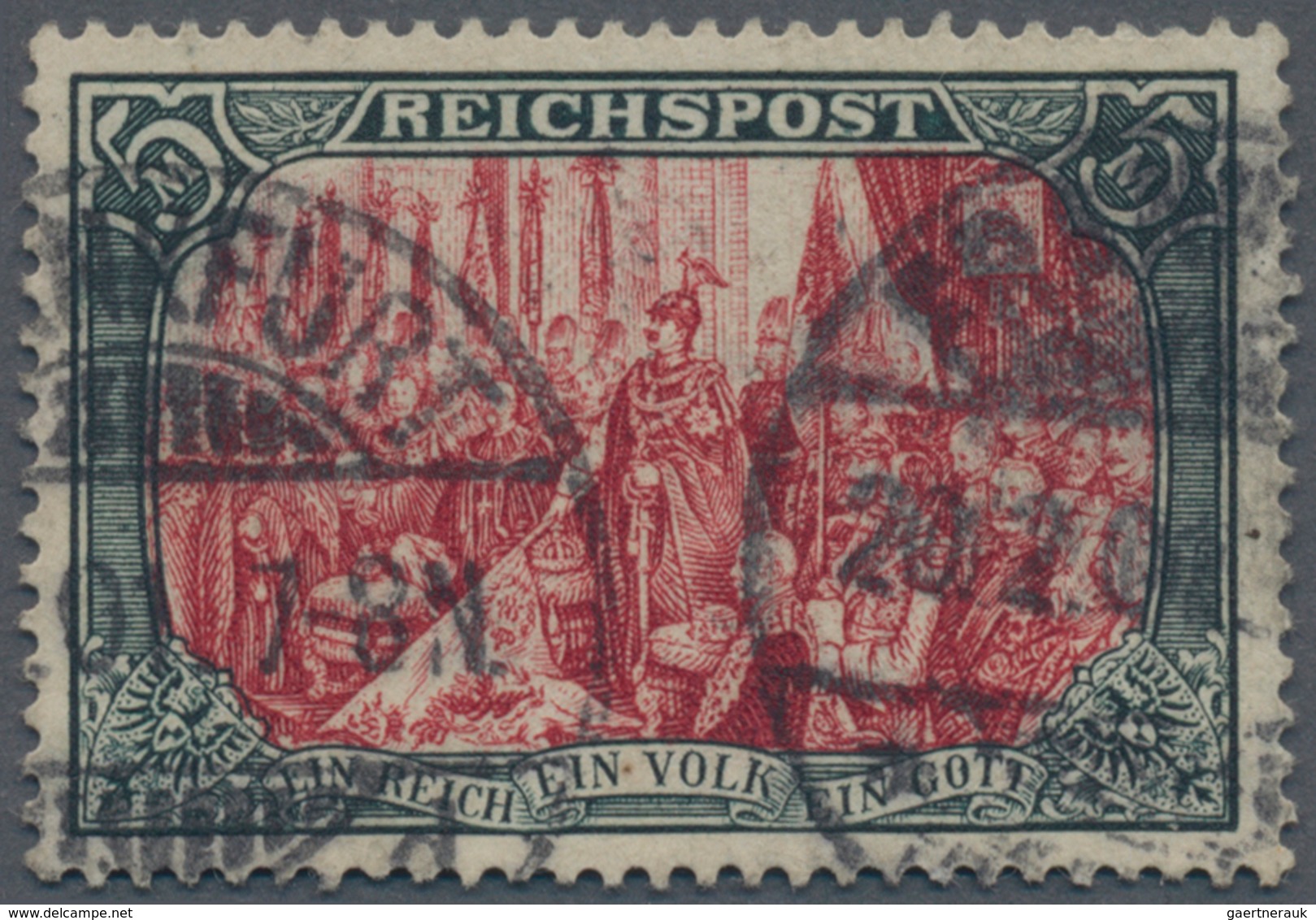 Deutsches Reich - Germania: German Imperial 5 Mark Reichspost Issue Stamp (1900) Double-struck With - Unused Stamps