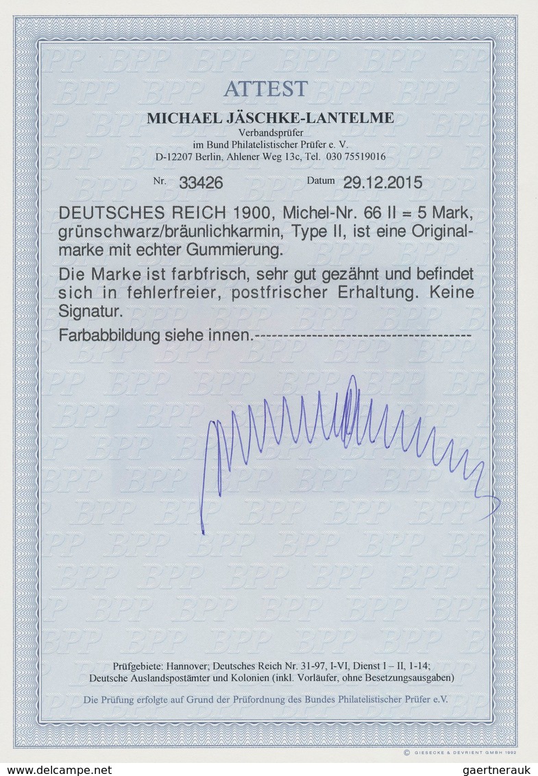 Deutsches Reich - Germania: 1900, 5 Mark Reichspost Type II Tadellos Postfrisch, Die Marke Ist Farbf - Unused Stamps